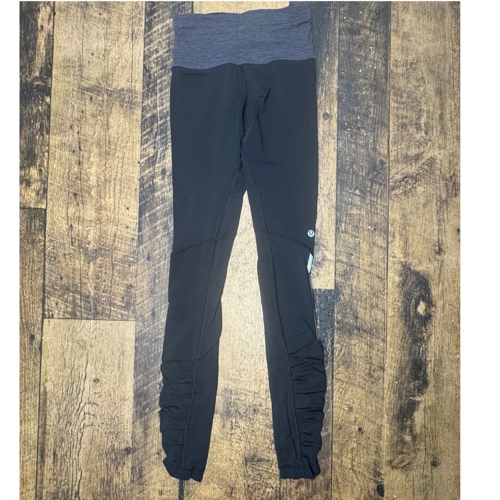 Lululemon Run Inspire Crop Leggings Reflective Ruched Black Gray Size 2